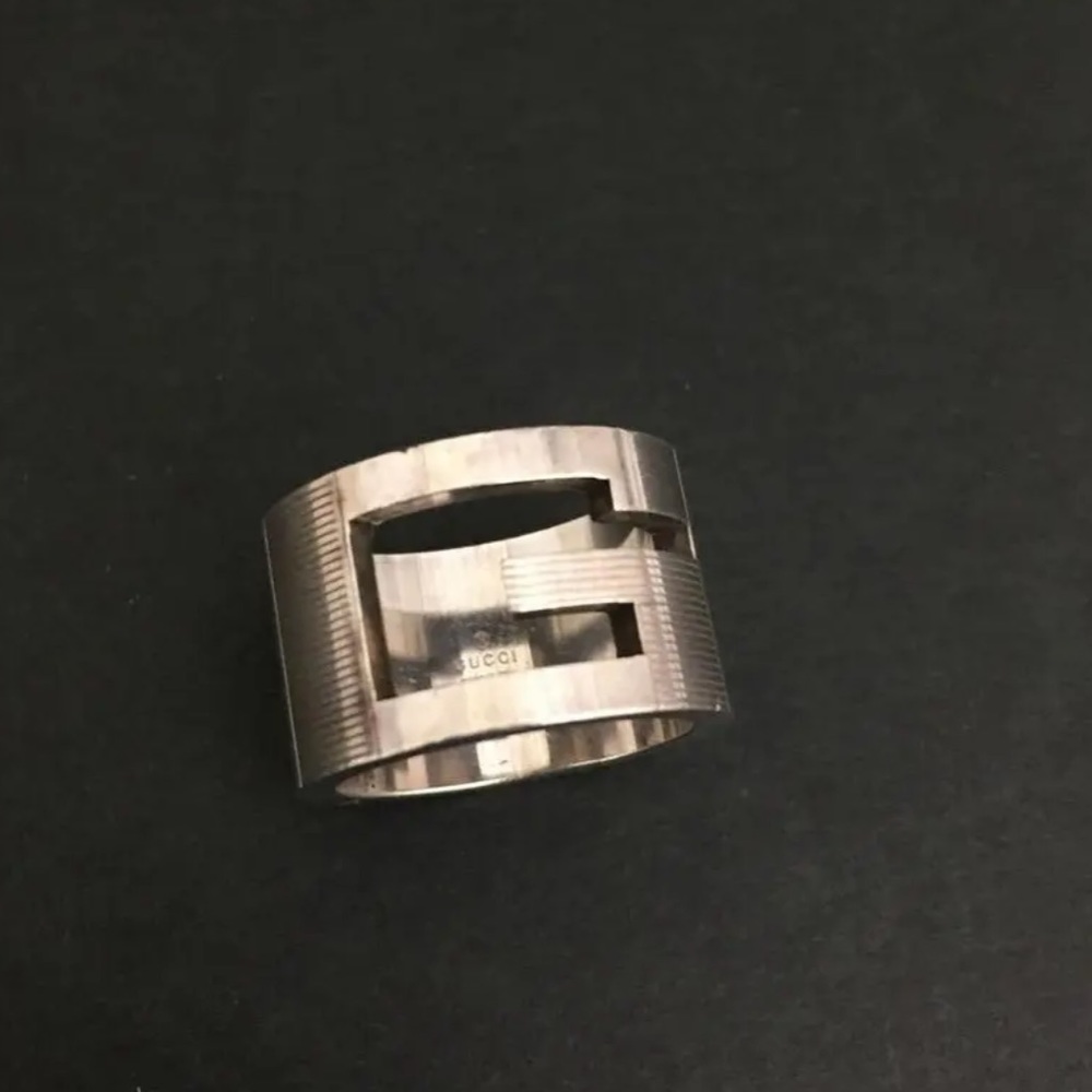 GUCCI G Logo SZ 4.5 US Sterling Silver Band 925 Wide Ring - Picture 12 of 16
